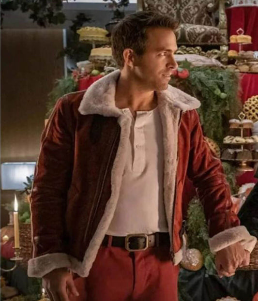 Ryan Reynolds Spirited Christmas Red Suede Leather Jacket
