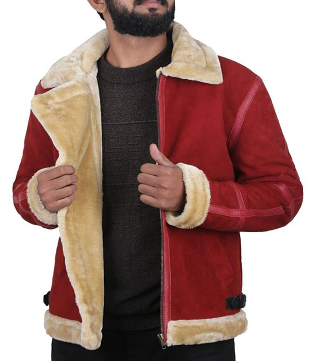Ryan Reynolds Spirited Christmas Red Suede Leather Jacket