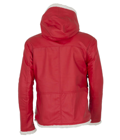 Santa Claus Christmas Shearling Hooded Belted Red Leather Coat