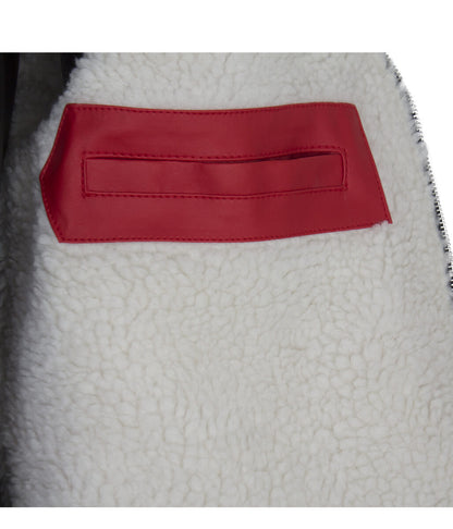 Santa Claus Christmas Shearling Hooded Belted Red Leather Coat