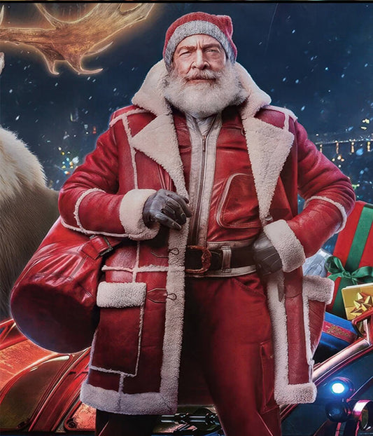 Santa Claus Red One J.K. Simmons Leather Coat   