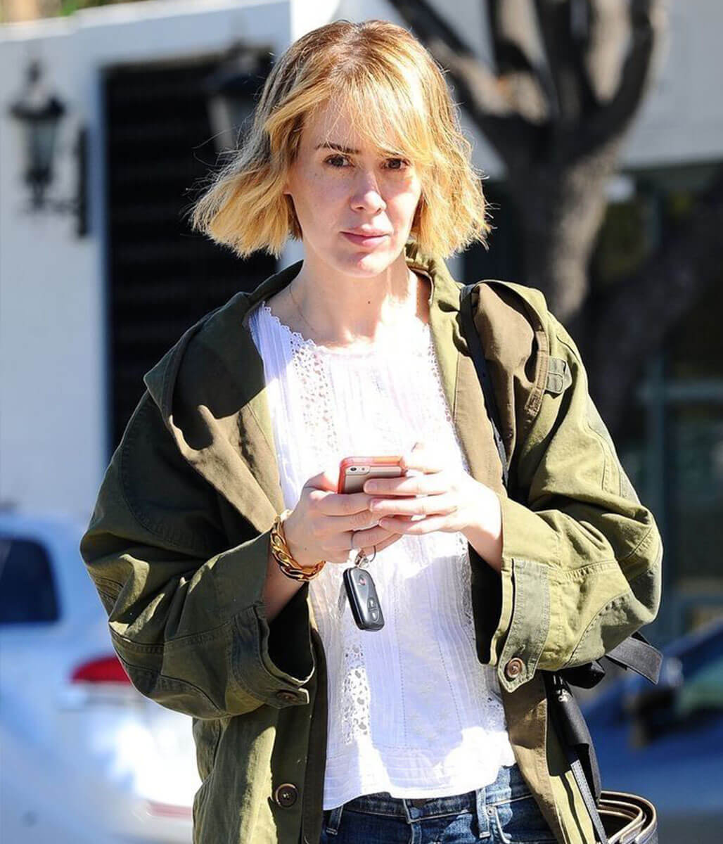 sarah-paulson-green-cotton-jacket
