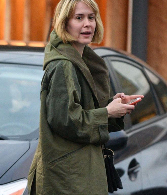 sarah-paulson-green-cotton-jacket