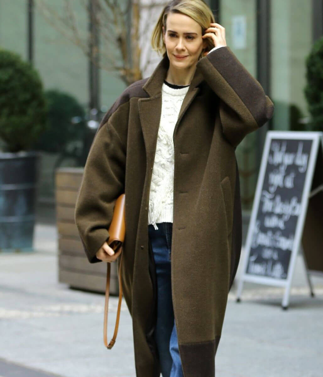 Sarah Paulson Green Tweed Coat