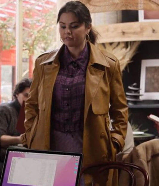 Selena Gomez Only Murders in the Building Brown Leather Trench Coat