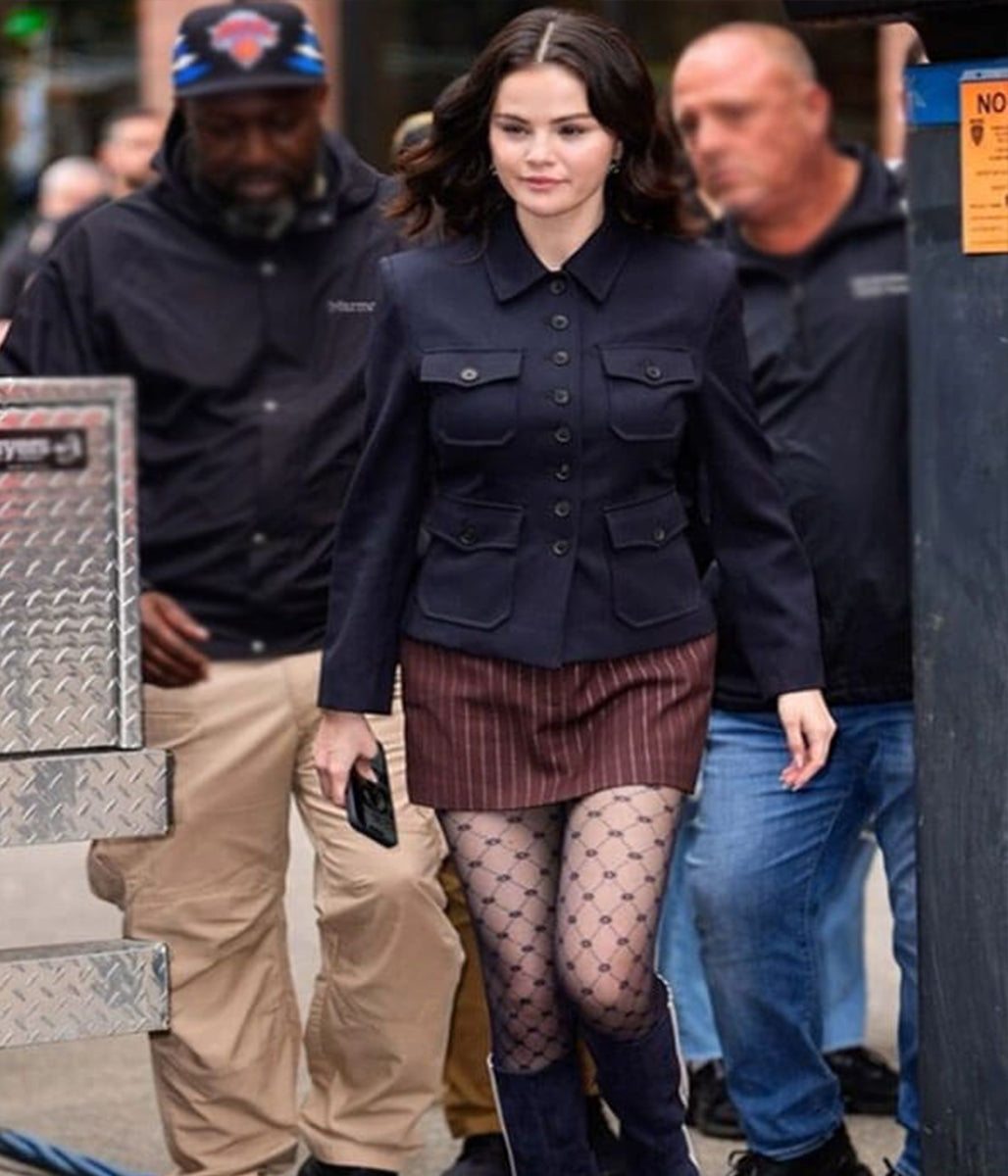 Selena Gomez Street Style 2025 Black Cotton Jacket