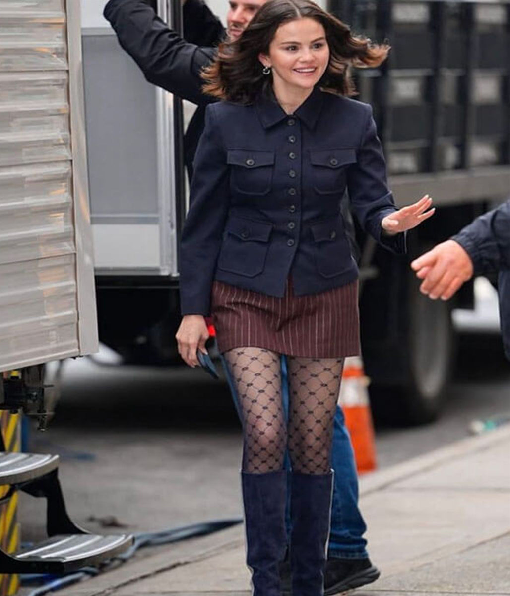 Selena Gomez Street Style 2025 Black Cotton Jacket