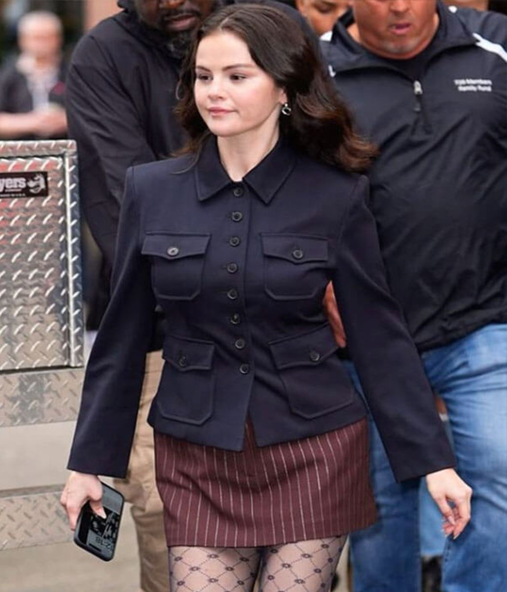 Selena Gomez Street Style 2025 Black Cotton Jacket