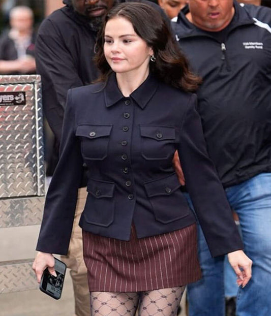 Selena Gomez Street Style 2025 Black Cotton Jacket