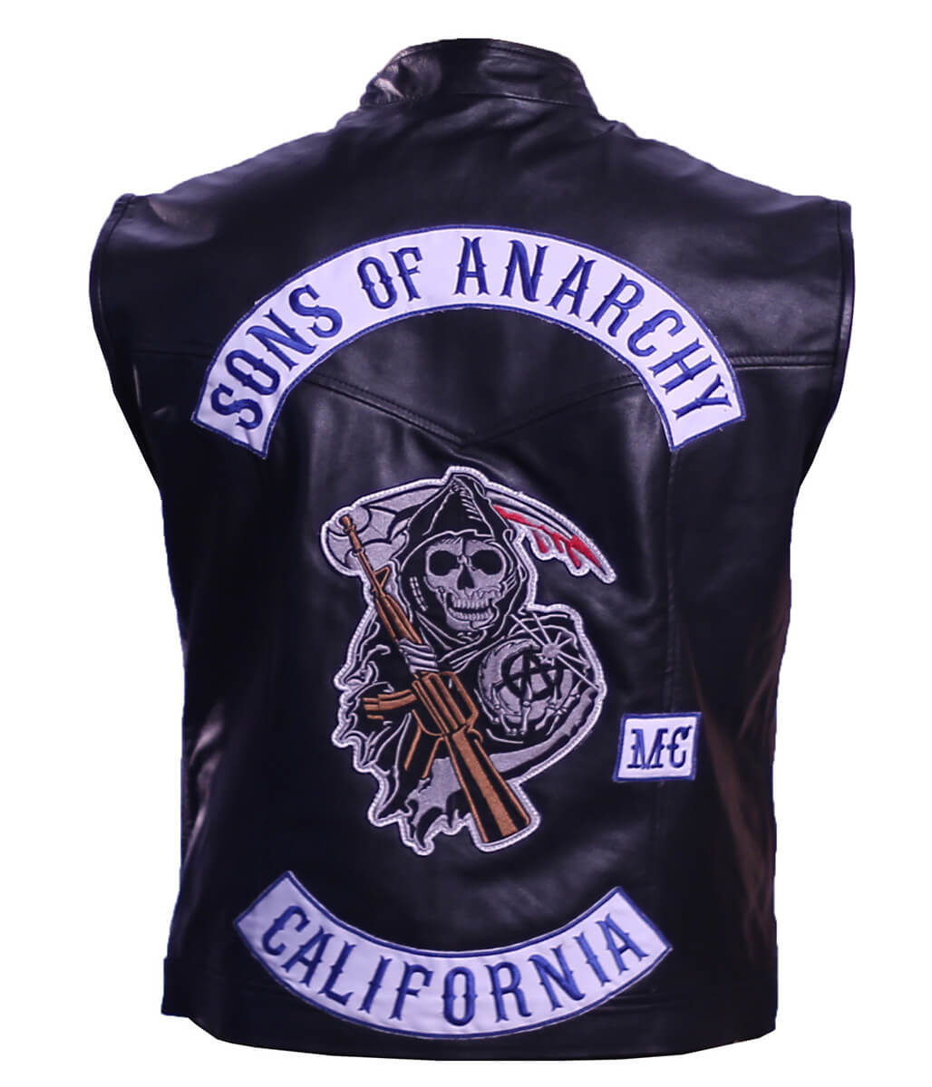 Sons of Anarchy SAMCRO Patches Black Leather Vest