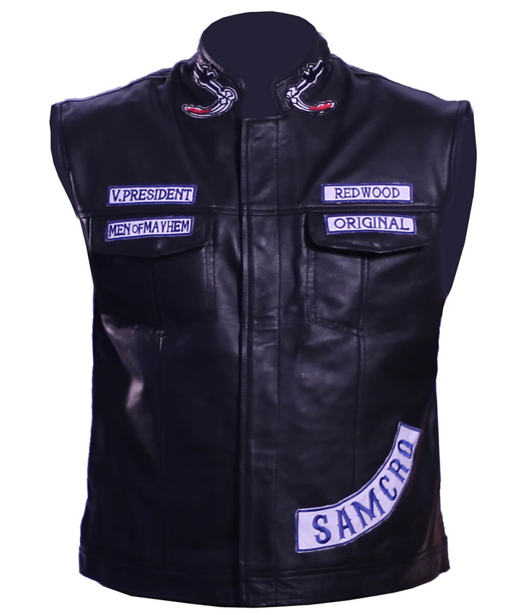 Sons of Anarchy SAMCRO Patches Black Leather Vest