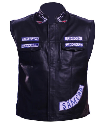 Sons of Anarchy SAMCRO Patches Black Leather Vest