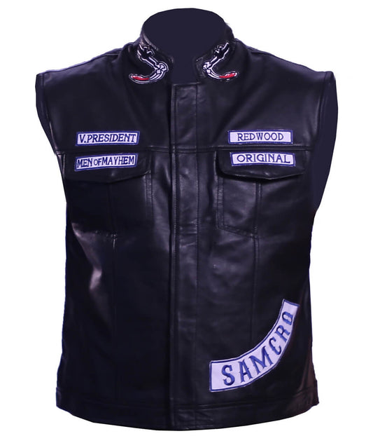 Sons of Anarchy SAMCRO Patches Black Leather Vest