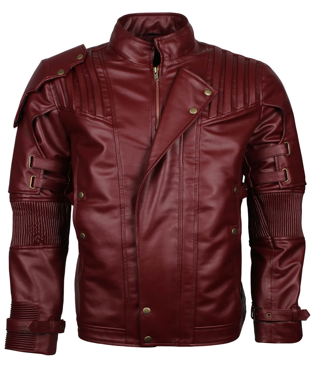 Star Lord Style Padded Shoulder Men Leather Jacket