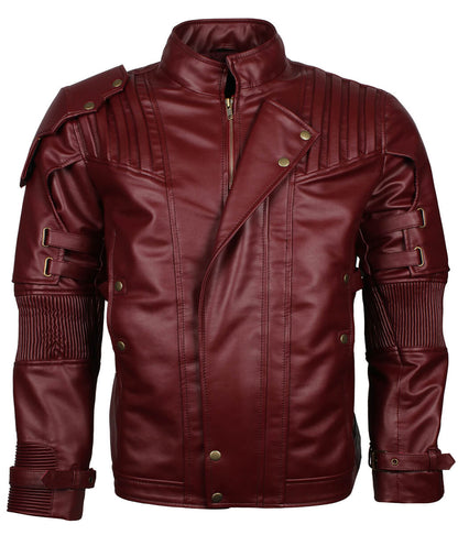 Star Lord Style Padded Shoulder Men Leather Jacket