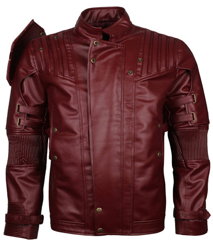Star Lord Style Padded Shoulder Men Leather Jacket