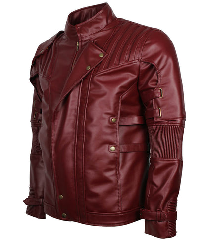 Star Lord Style Padded Shoulder Men Leather Jacket
