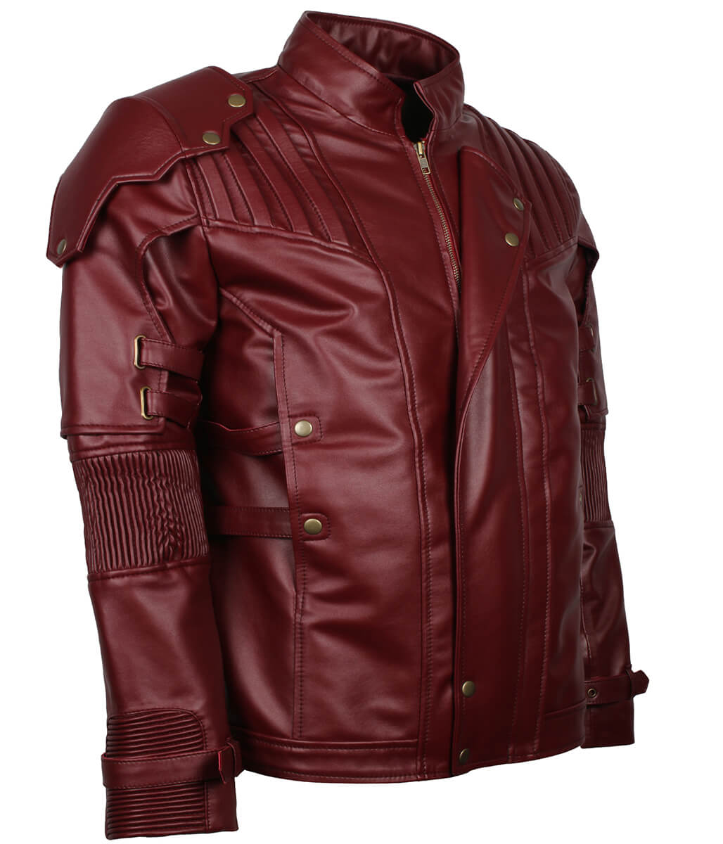 Star Lord Style Padded Shoulder Men Leather Jacket