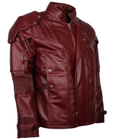 Star Lord Style Padded Shoulder Men Leather Jacket