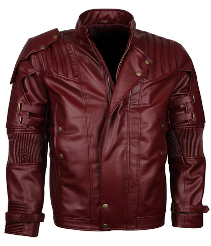 Star Lord Style Padded Shoulder Men Leather Jacket