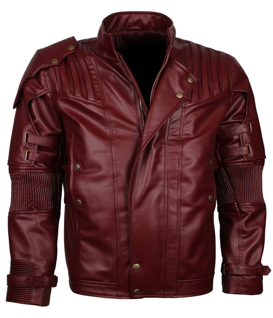 Star Lord Style Padded Shoulder Men Leather Jacket