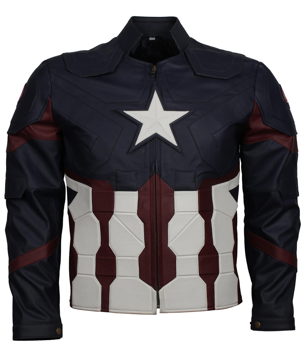 Superhero Men Star Emblemed Blue Leather Jacket