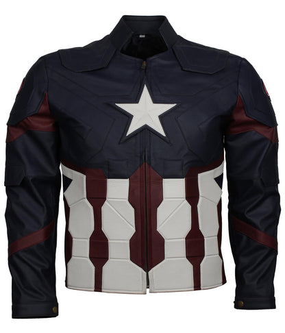 Superhero Men Star Emblemed Blue Leather Jacket