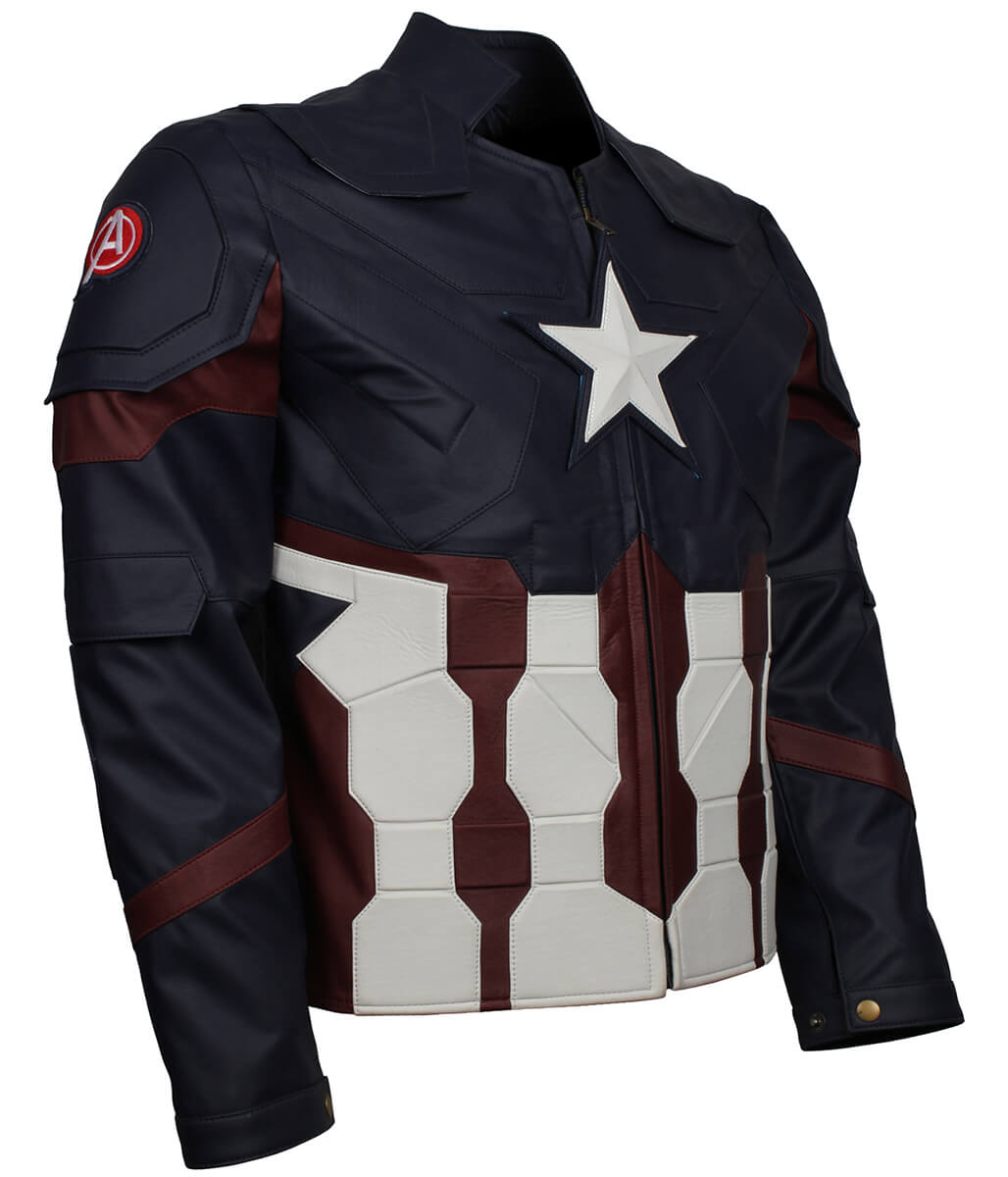 Superhero Men Star Emblemed Blue Leather Jacket