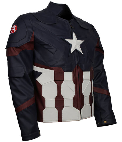 Superhero Men Star Emblemed Blue Leather Jacket