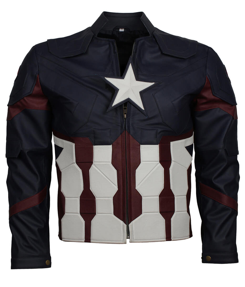 Superhero Men Star Emblemed Blue Leather Jacket