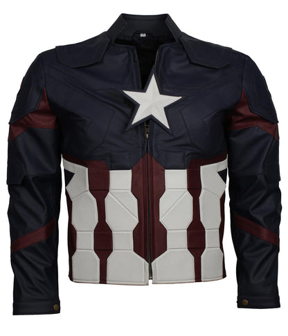 Superhero Men Star Emblemed Blue Leather Jacket