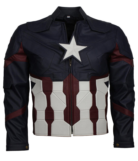 Superhero Men Star Emblemed Blue Leather Jacket
