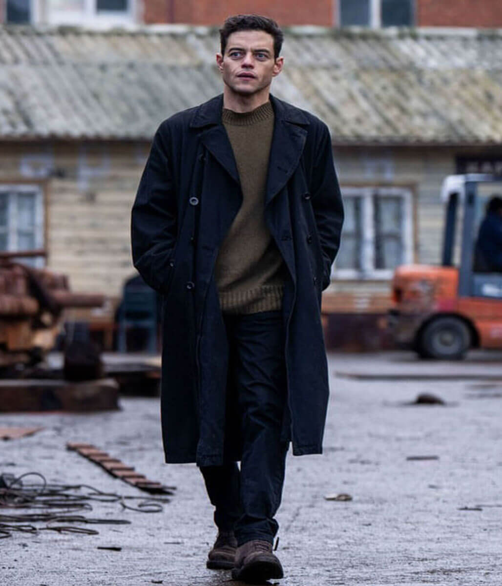 The Amateur 2025 Rami Malek Black Wool Coat