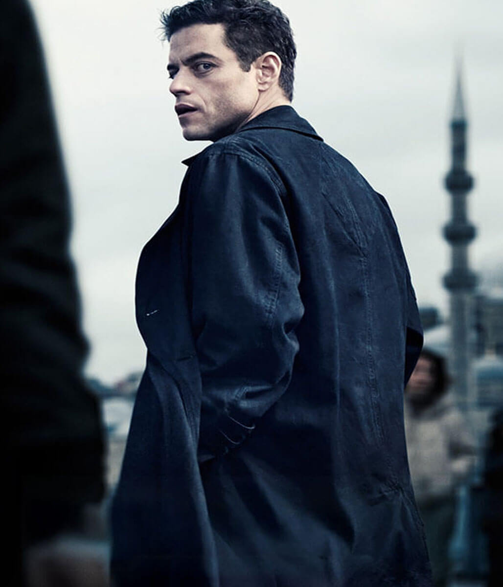 The Amateur 2025 Rami Malek Black Wool Coat