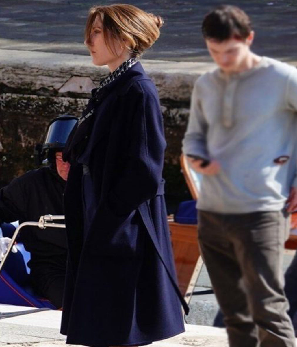 The Beauty 2026 Rebecca Hall Blue Wool Coat