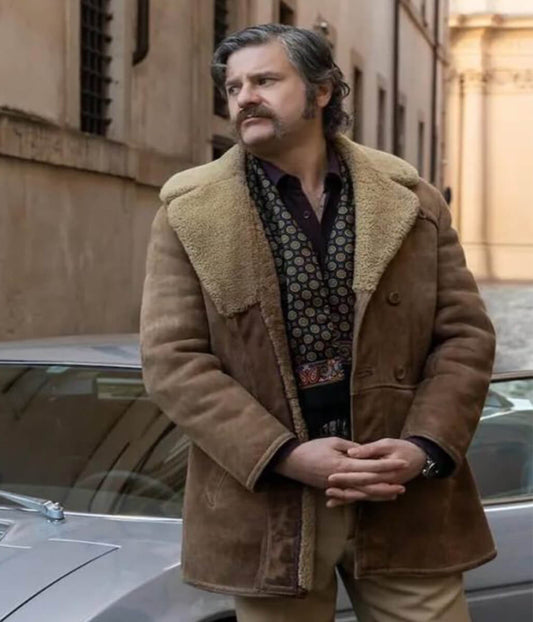 The Big Fake 2026 Edoardo Pesce Suede Shearling Jacket