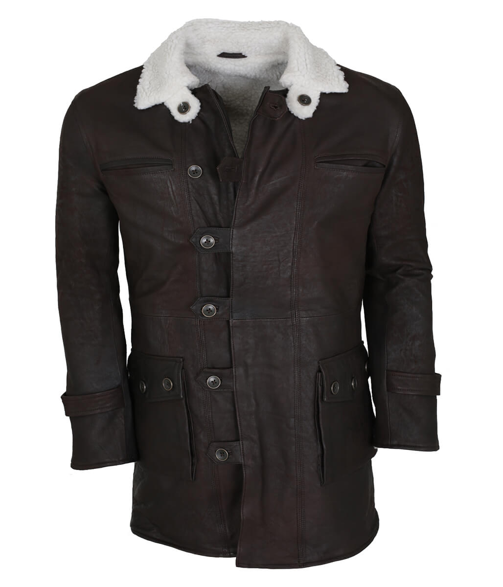 The Dark Knight Rises Bane Dark Brown Shearling Leather Coat