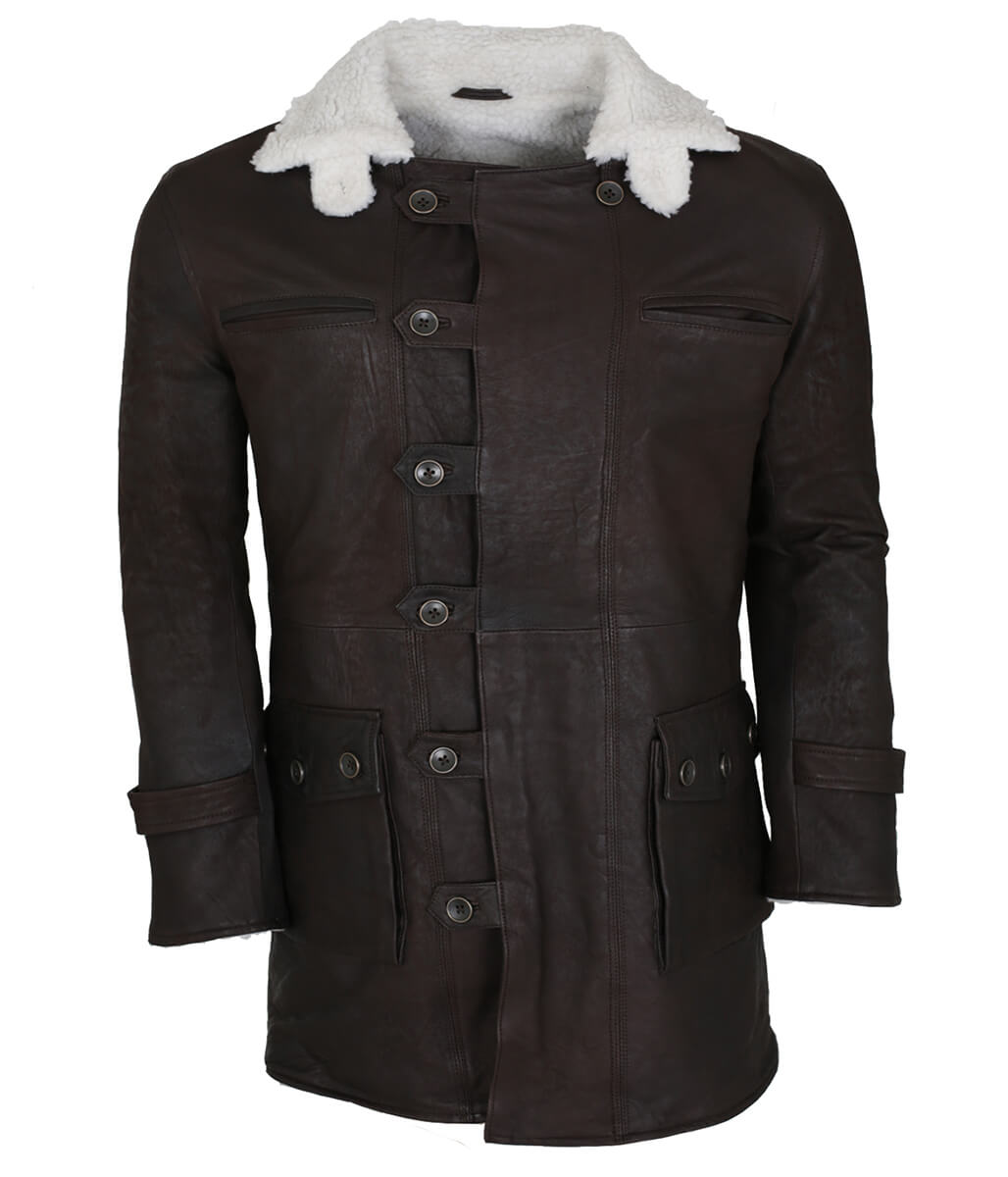 The Dark Knight Rises Bane Dark Brown Shearling Leather Coat