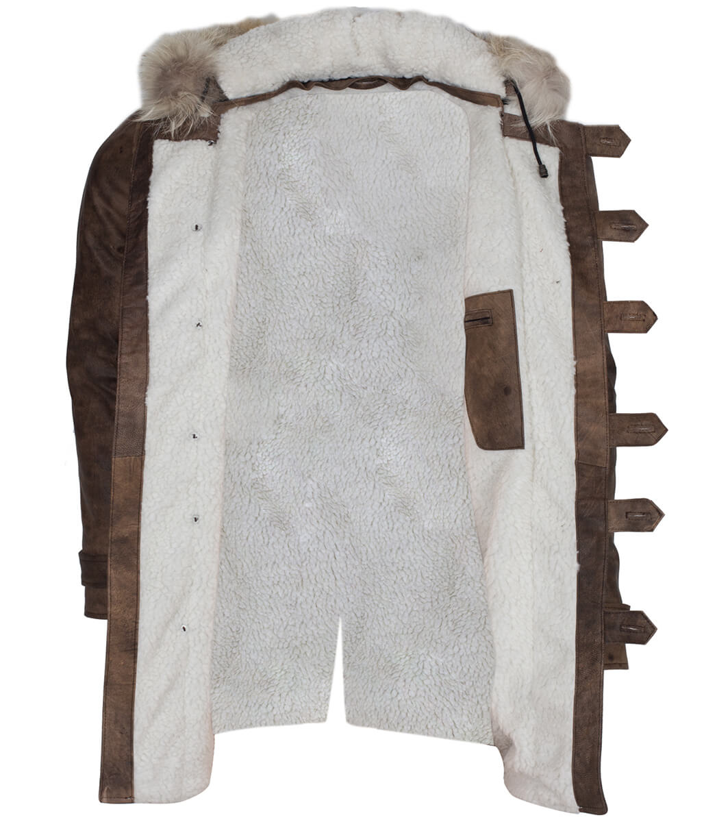 The Dark Knight Rises Bane Fur Shearling Brown Real Leather Coat
