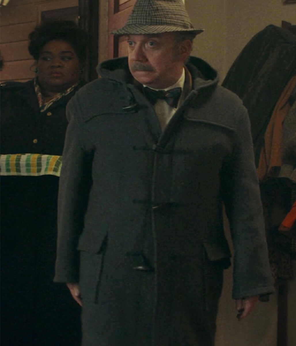 The Holdovers Paul Giamatti Gray Hooded Wool Coat