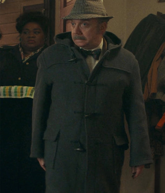 The Holdovers Paul Giamatti Gray Hooded Wool Coat
