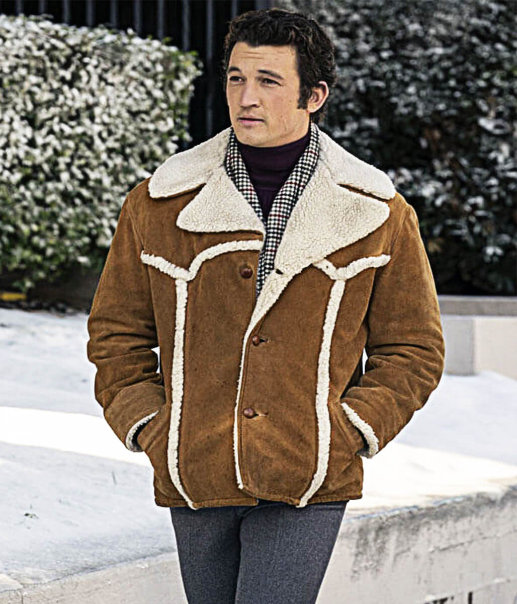 The Offer 2022 Miles Teller Brown Shearling Jacket