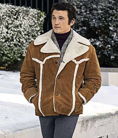 The Offer 2022 Miles Teller Brown Shearling Jacket
