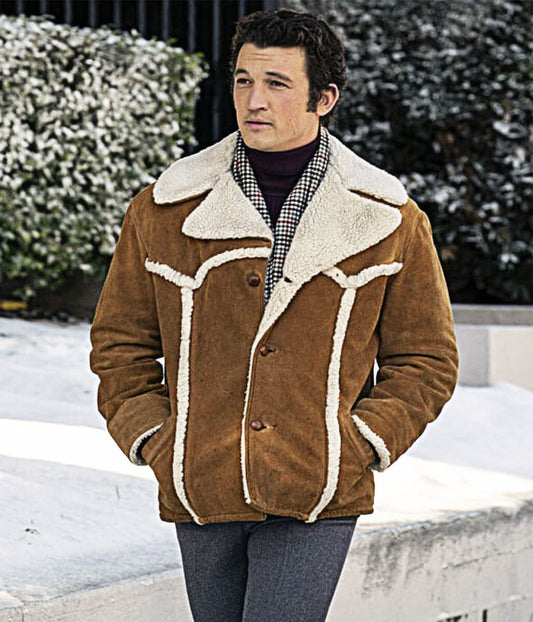 The Offer 2022 Miles Teller Brown Shearling Jacket