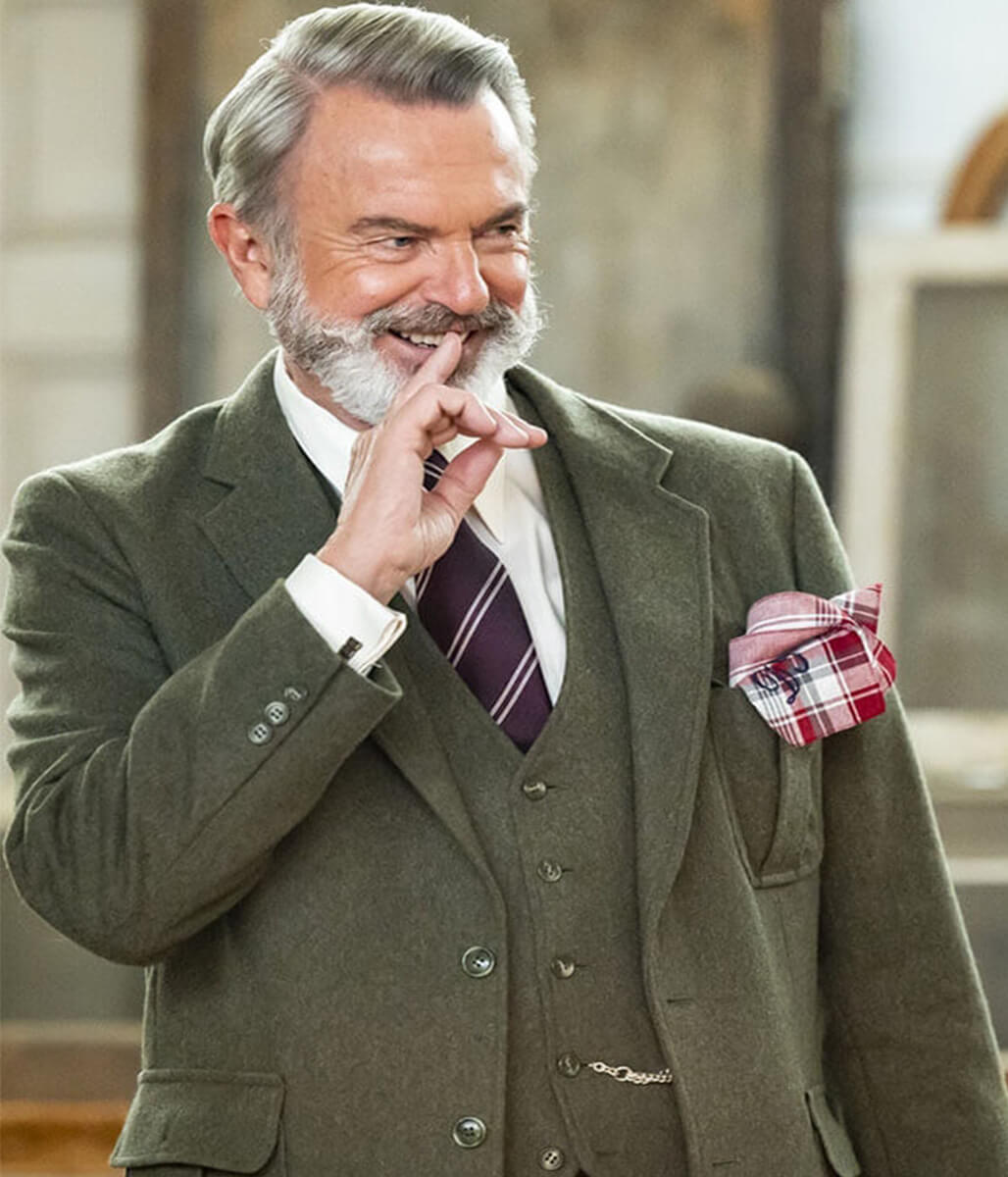 The Portable Door 2023 Sam Neil Green Wool Blazer