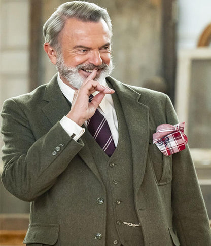 The Portable Door 2023 Sam Neil Green Wool Blazer