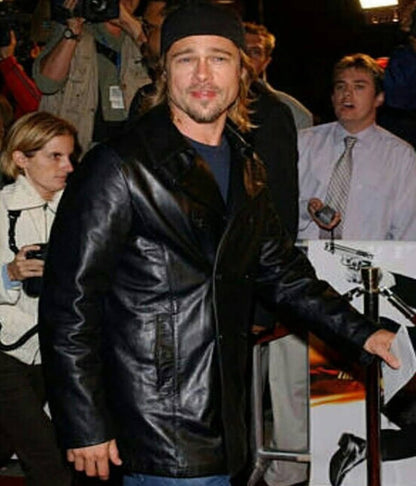The Transporter Brad Pitt Black Leather Coat