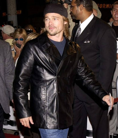 The Transporter Brad Pitt Black Leather Coat