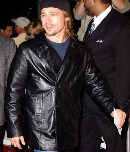 The Transporter Brad Pitt Black Leather Coat