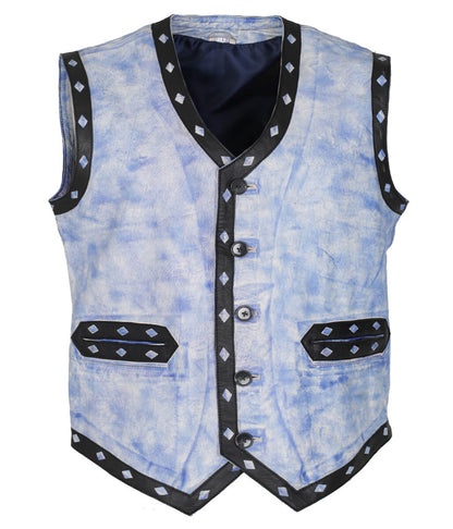 The Warriors Back Embroidered Patch Light Blue Leather Vest